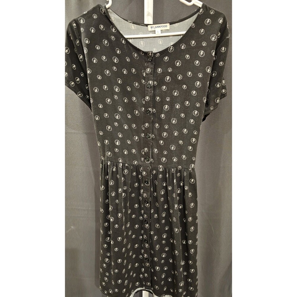 Rock By Junkfood Womens AC/DC Lightning Bolt Dress Size large Black Skater Mini
